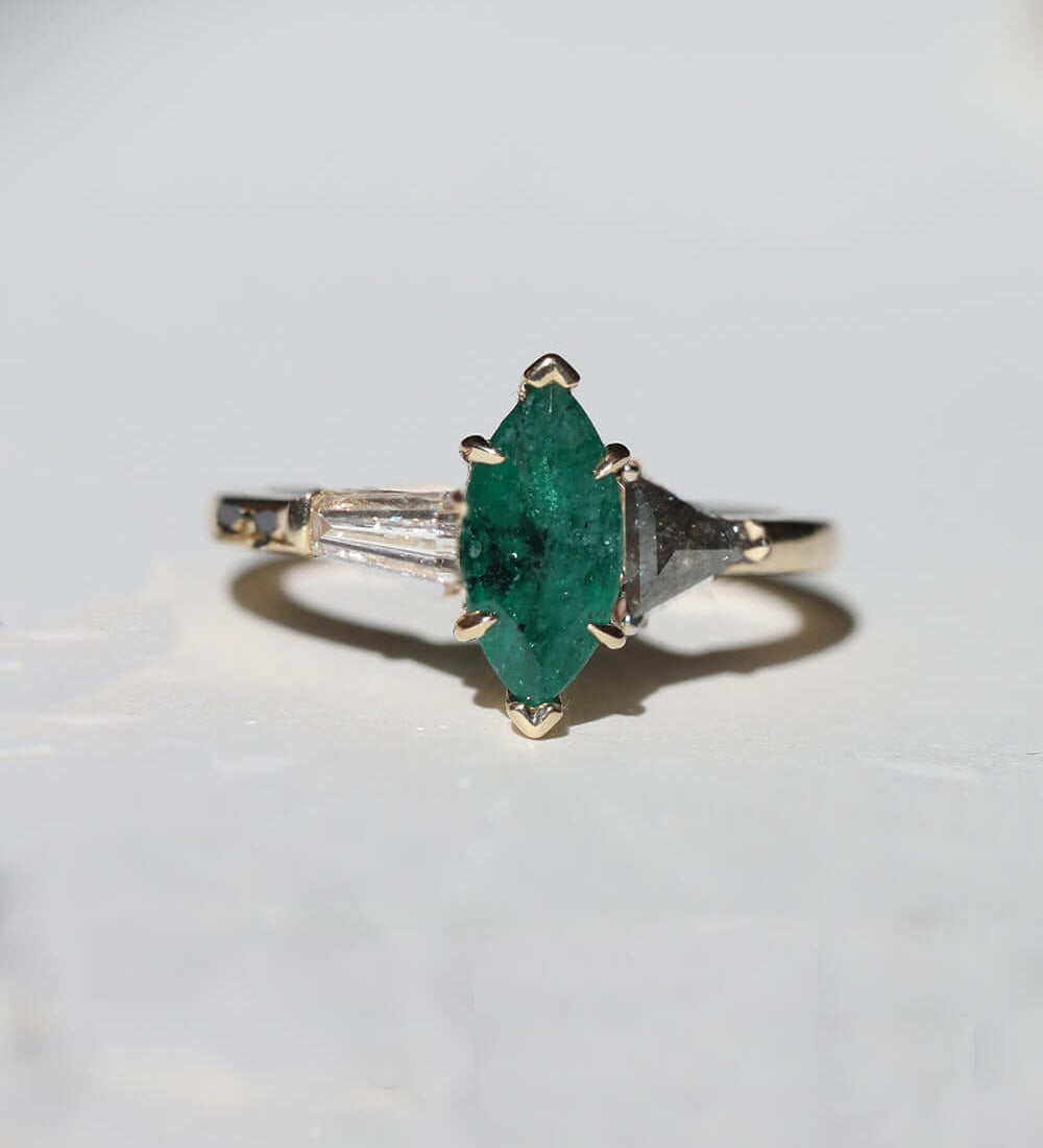 custom emerald diamond engagement ring fine jewelry macha studio brooklyn nyc