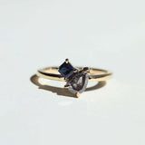Dual Ring  sapphire Salt & Pepper 14k Yellow Gold Greenpoint Brooklyn NY