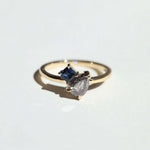 Dual Ring sapphire Salt & Pepper 14k Yellow Gold Greenpoint Brooklyn NY