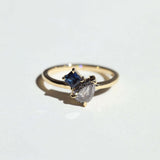 Dual Ring sapphire Salt & Pepper 14k Yellow Gold Greenpoint Brooklyn NY