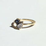 Dual Ring sapphire Salt & Pepper 14k Yellow Gold Greenpoint Brooklyn NY