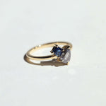 Dual Ring sapphire Salt & Pepper 14k Yellow Gold Greenpoint Brooklyn NY