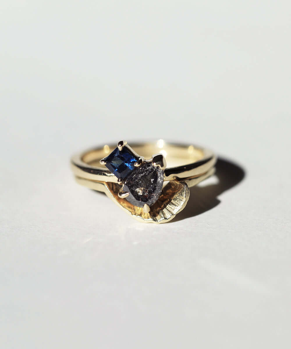 salt and pepper diamond engagement ring set gold Brooklyn New York