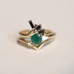 Round cut emerald engagement ring 14k yellow gold white baguette diamonds handcrafted macha studio brooklyn new york