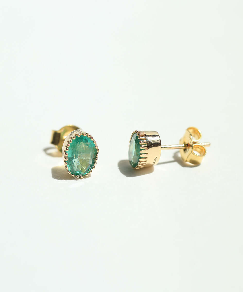 emerald oval studs earrings gold Brooklyn New York