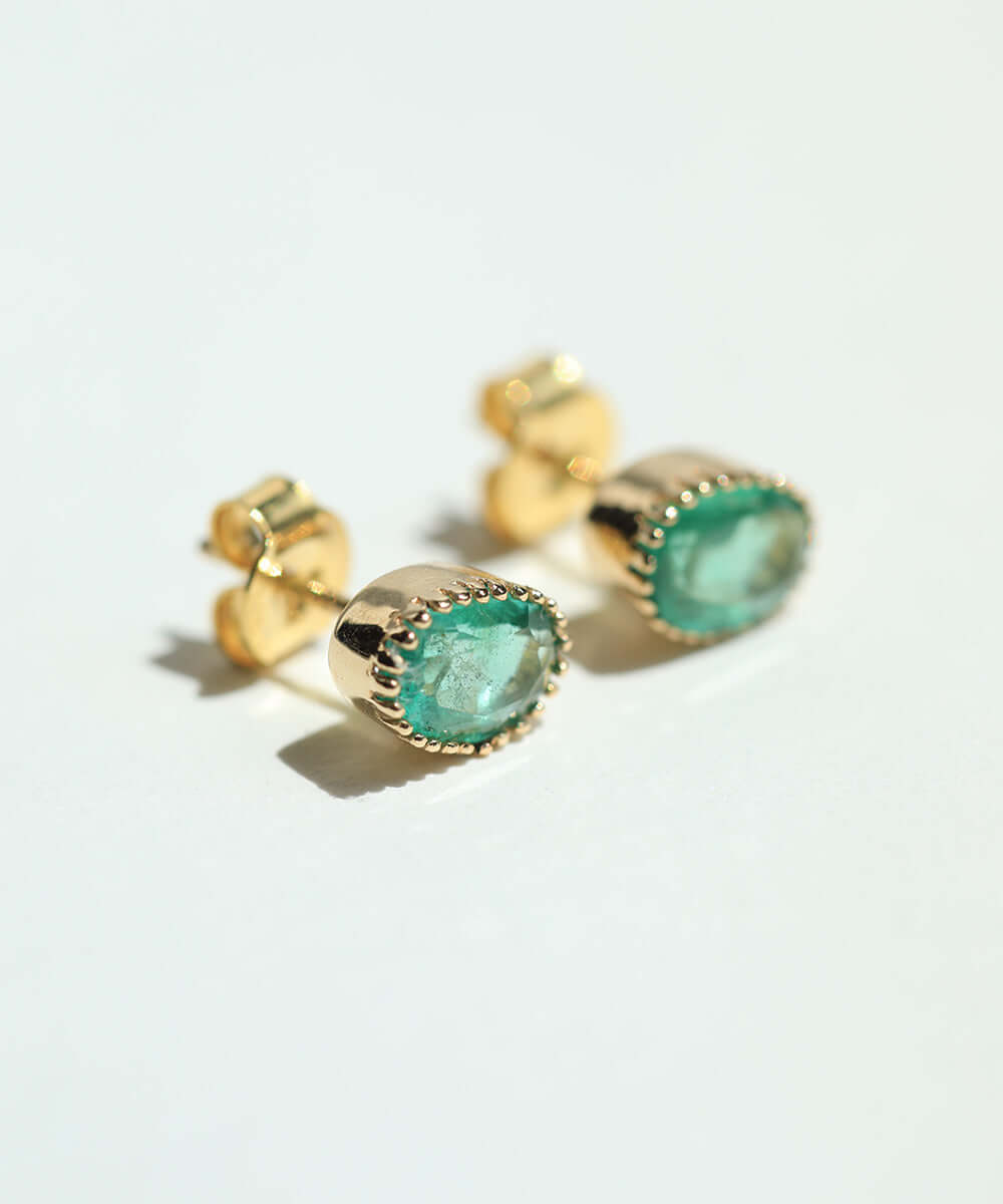 emerald oval studs earrings gold Brooklyn New York 