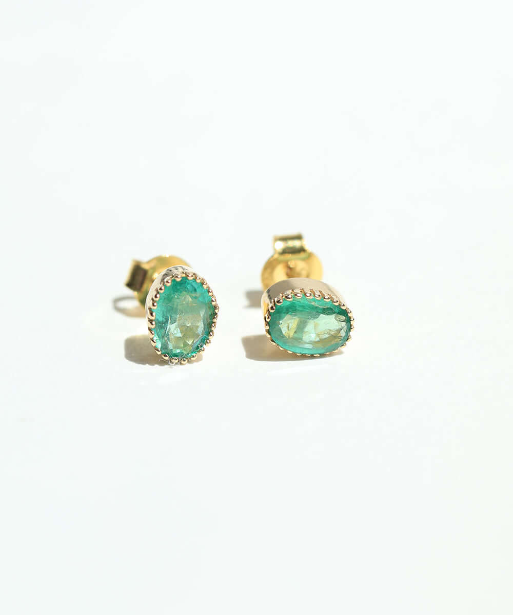 emerald oval studs earrings gold Brooklyn New York
