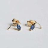 round cut blue sapphires set in 14k gold stud earrings handcrafted macha studio brooklyn new york