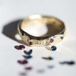 Mens Organic Shaped Wedding Band in 14k Gold with Sapphires Macha Studio Brooklyn New York
