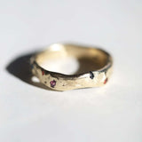 Mens Organic Shaped Wedding Band in 14k Gold with Sapphires Macha Studio Brooklyn New York