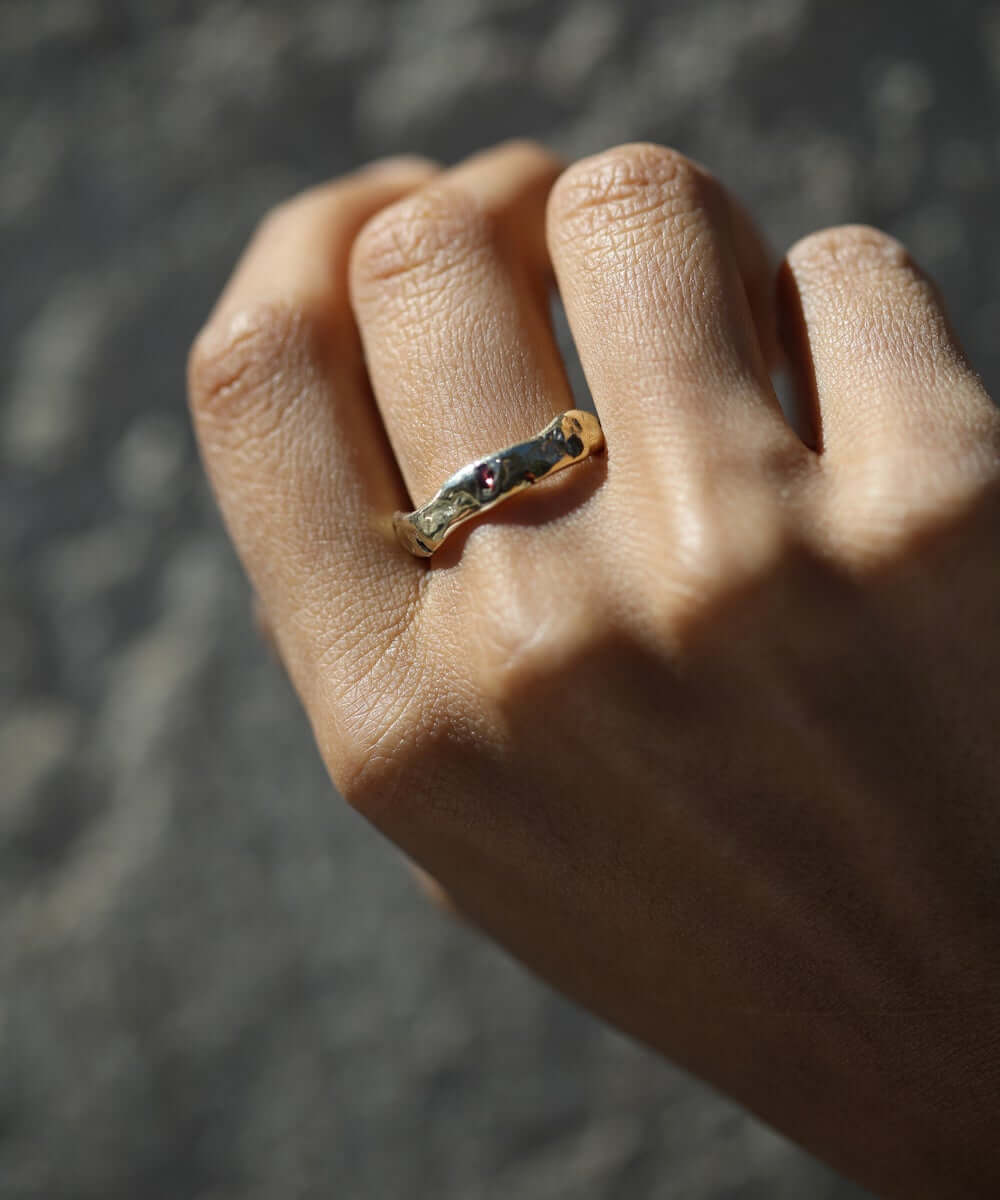 Mens Organic Shaped Wedding Band in 14k Gold with Sapphires Macha Studio Brooklyn New York