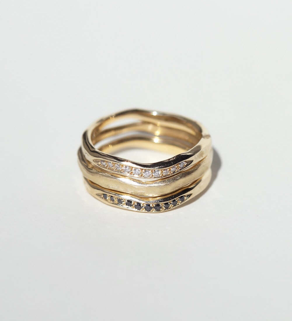 freeform molten gold ring stack by Macha Studio brooklyn nyc