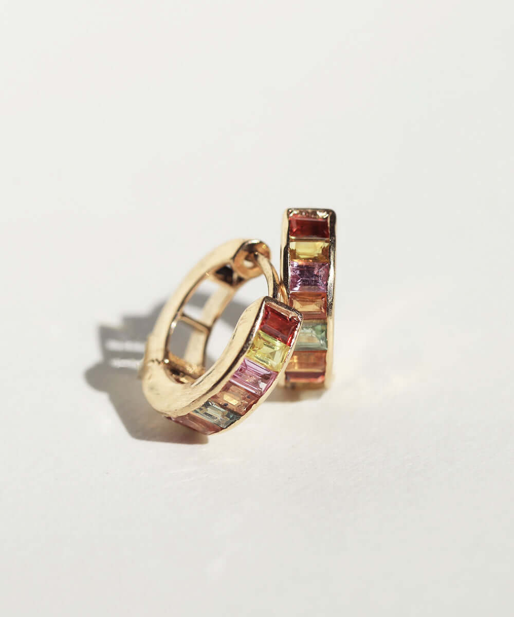 Sapphire hoop earrings gold Brooklyn New York