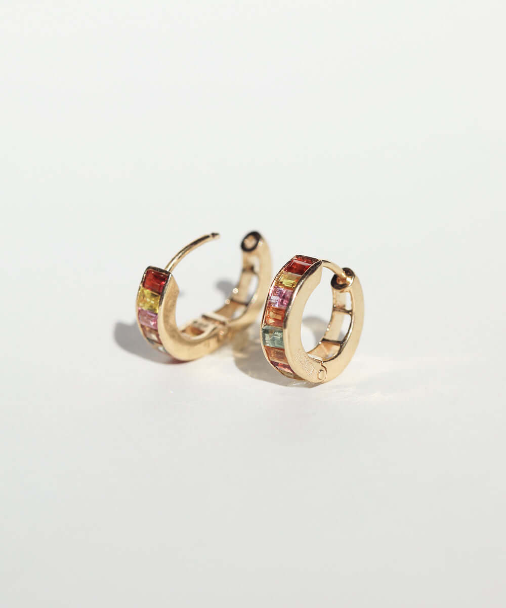 Sapphire hoop earrings gold Brooklyn New York
