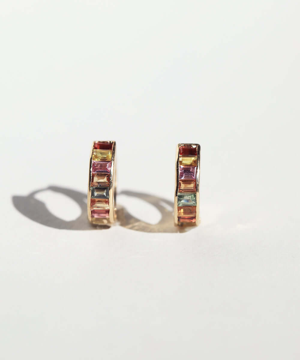 Sapphire hoop earrings gold Brooklyn New York