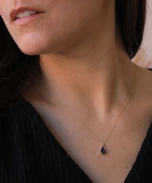 Pear Shape Blue Raw Opal Necklace 14k Gold with Diamond Dainty Jewelry - Macha Studio Brooklyn New York