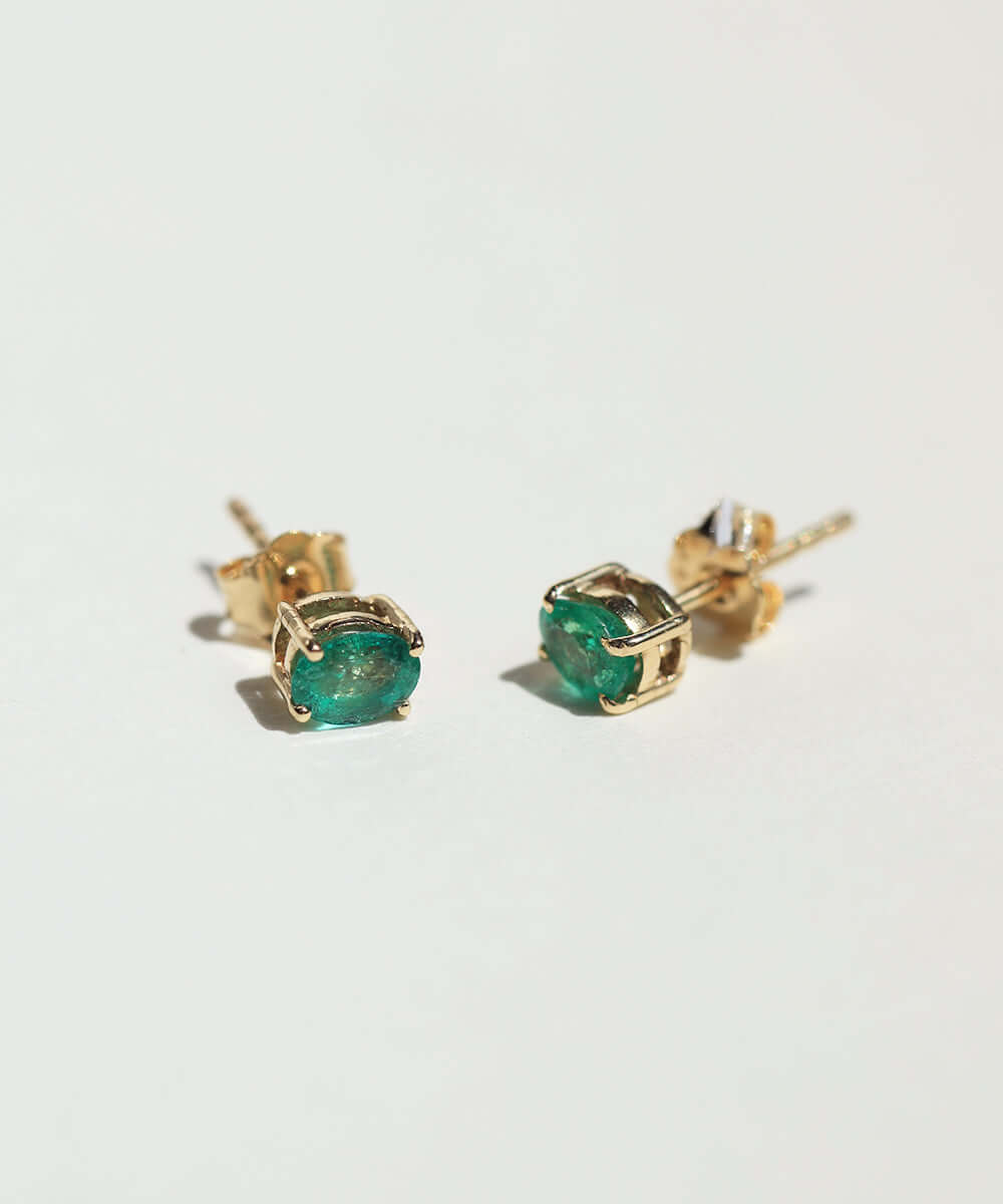 emerald oval  studs earrings gold Brooklyn New York