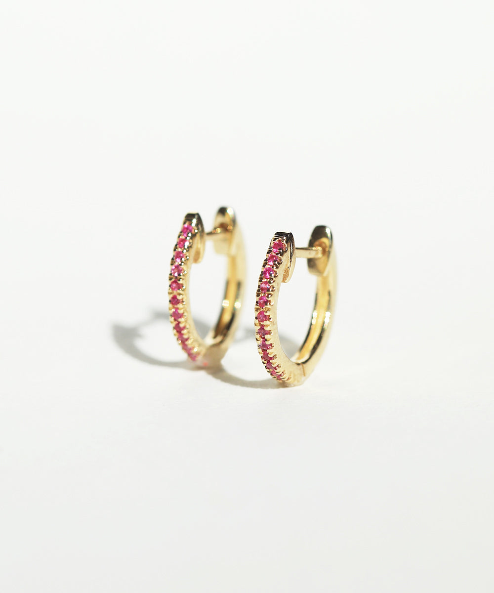 pink sapphire huggies hoops gold Brooklyn New york