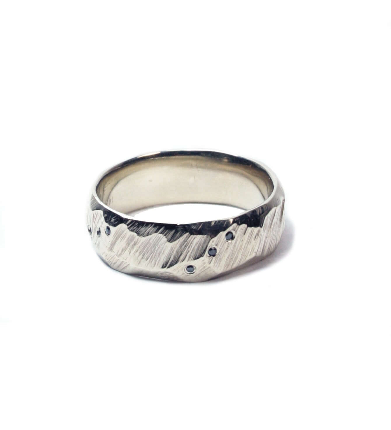 Mens handmade textured platinum Wedding Band Macha Studio Brooklyn New York