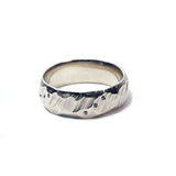 Mens handmade textured platinum Wedding Band Macha Studio Brooklyn New York