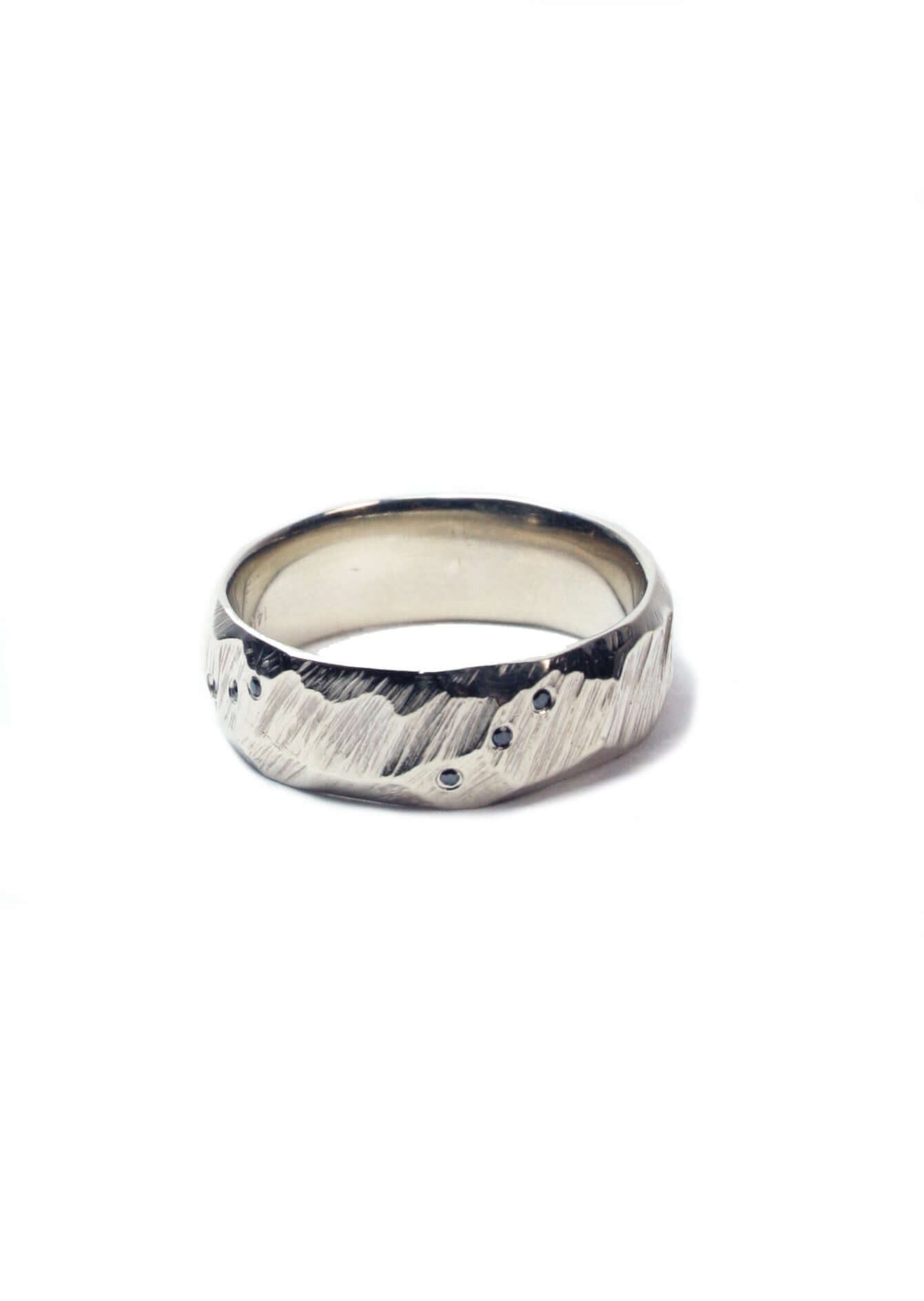 Mens handmade textured platinum Wedding Band Macha Studio Brooklyn New York