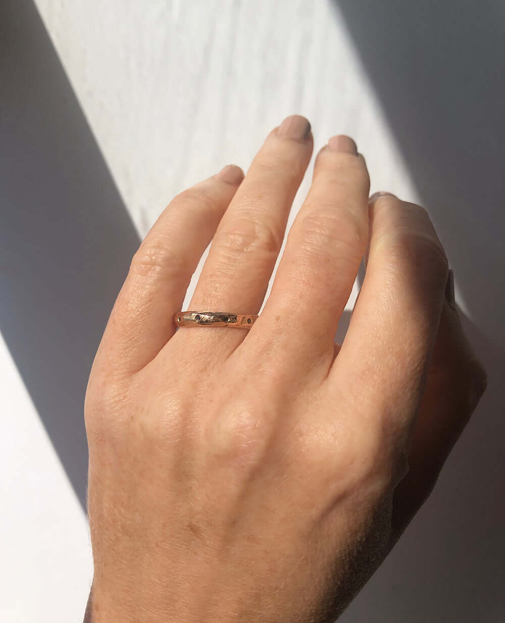 Ragged Wedding Band with Linear Black Diamonds, Macha Studio, Brooklyn NYC