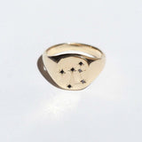 Libra black diamond constellation signet ring 14k yellow gold handcrafted macha studio brooklyn new york