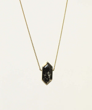 hexagonal salt and pepper diamond 14k yellow recycled gold necklace macha jewelry nyc brooklyn 