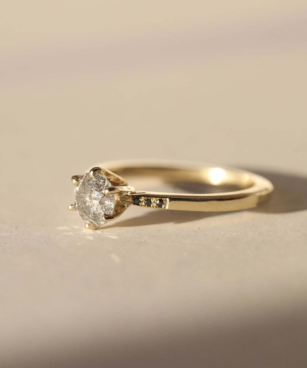 Salt and Pepper Diamond Solitaire 14k Gold Engagement Ring Macha Studio Brooklyn New York