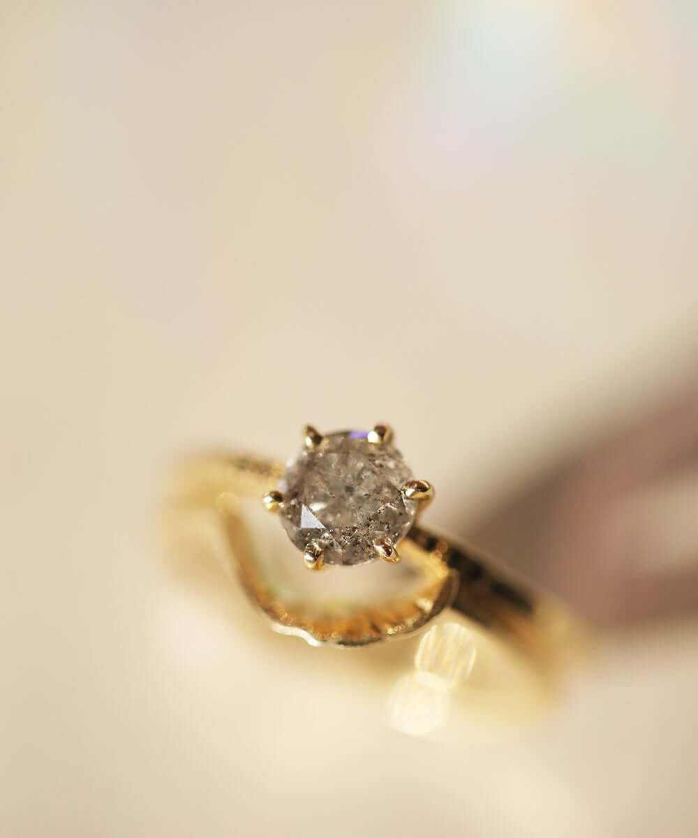 Salt and Pepper Diamond Solitaire 14k Gold Engagement Ring Macha Studio Brooklyn New York