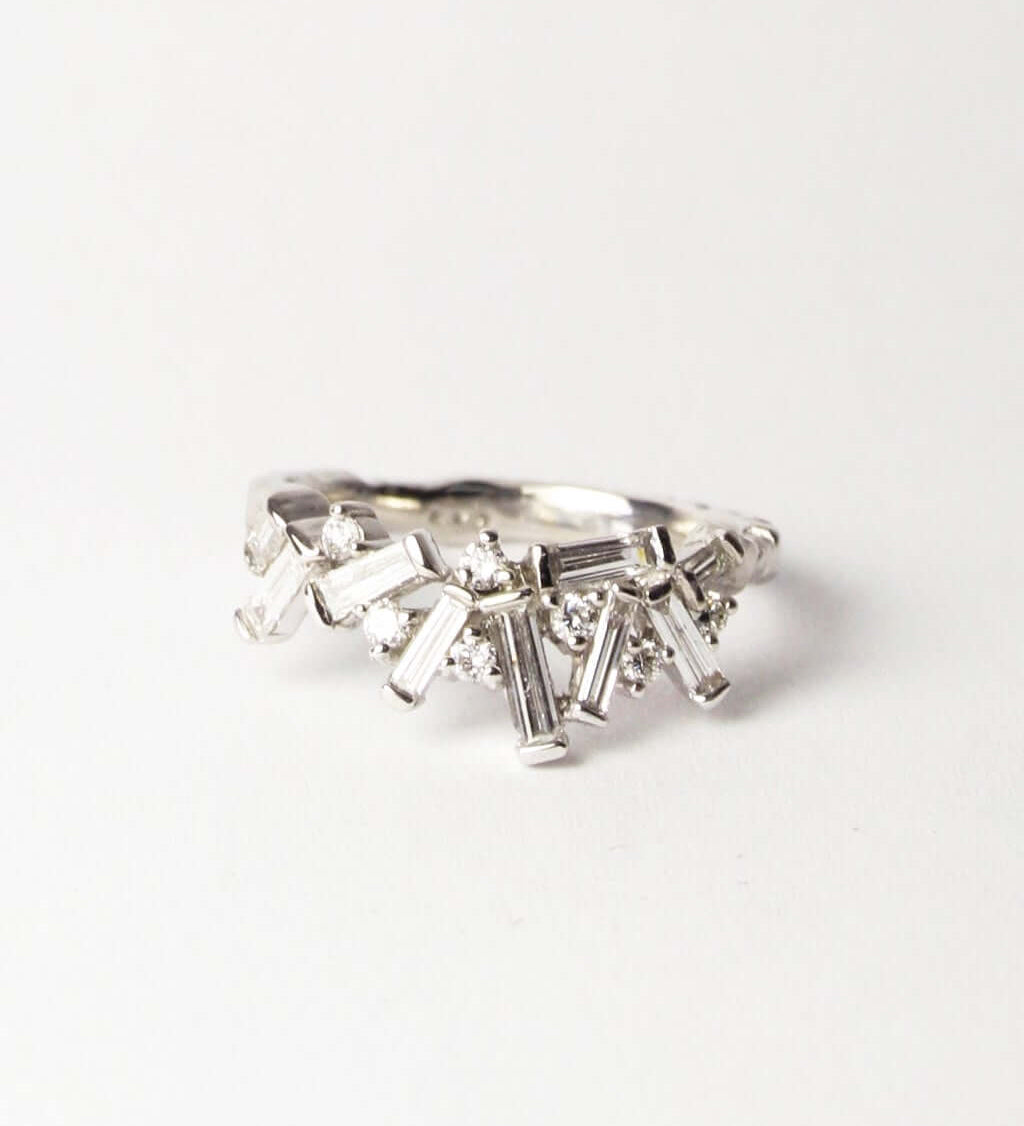 Multiple baguette diamonds on platinum Band Macha Studio Brooklyn New York