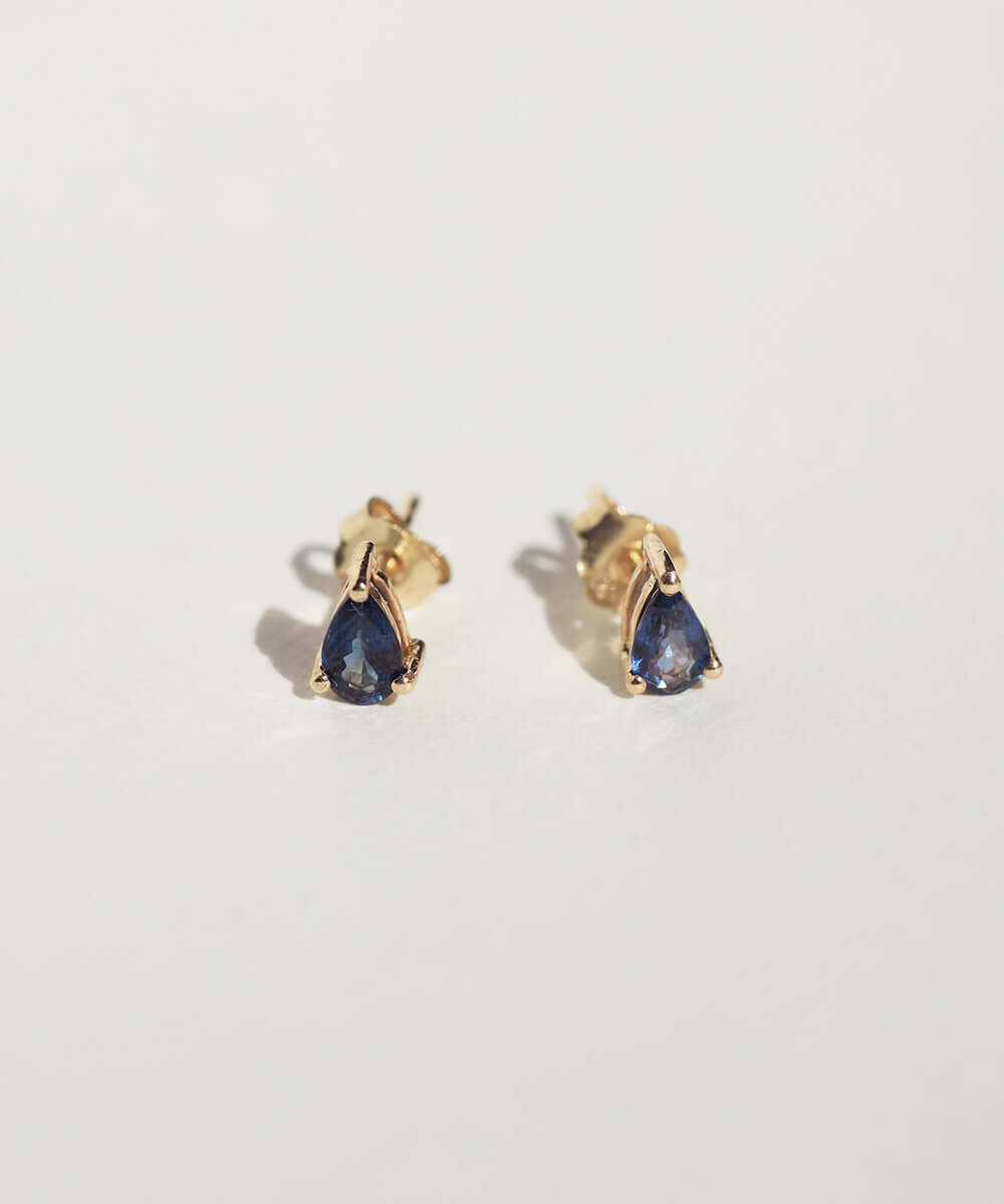 sapphire pear studs earrings gold Brooklyn New York 