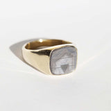 Unisex Sapphire signet ring, wedding bands by Macha Studio, Brooklyn NYC