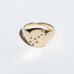 Libra black diamond constellation signet ring 14k yellow gold handcrafted macha studio brooklyn new york