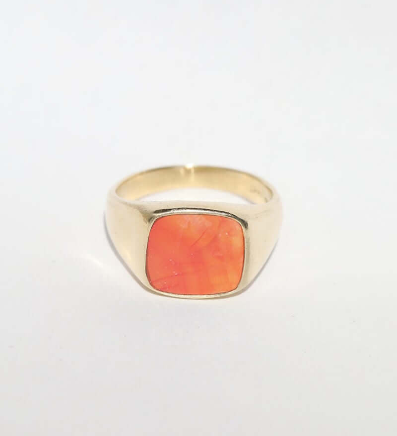unisex mens signet ring in gold with carnelian made in brooklyn nyc