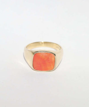 unisex mens signet ring in gold with carnelian made in brooklyn nyc