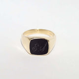 Mens gold onyx signet ring, wedding band,  Macha studio jewelry store, Greenpoint, Brooklyn NYC