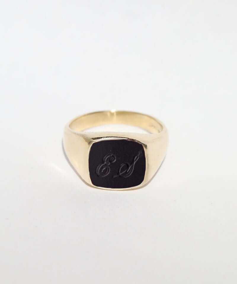 Engraved Onyx Square Signet Ring - Main Image