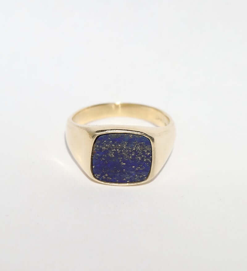 mens or unisex signet ring in gold with lapis made in brooklyn nyc