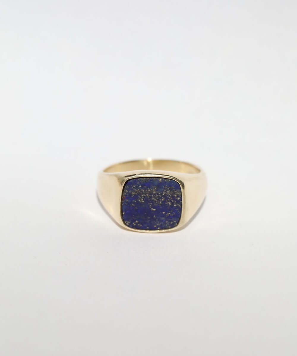 mens or unisex signet ring in gold with lapis made in brooklyn nyc