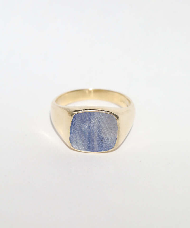 Unisex Sapphire signet ring, wedding bands by Macha Studio, Brooklyn NYC
