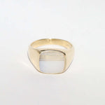 mens signet ring in gold with white agate made in brooklyn nyc
