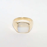 mens signet ring in gold with white agate made in brooklyn nyc