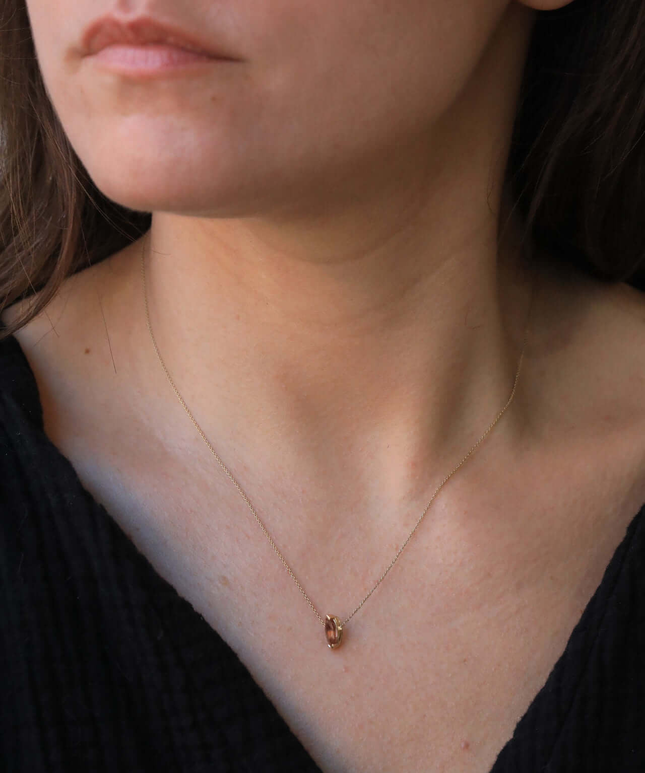 Pink Sunstone Marquise Necklace 14k Gold - Macha Studio Jewelry Brooklyn New York