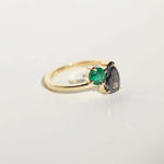 dual ring emerald salt and pepper diamond gold ring Brooklyn New Yor
