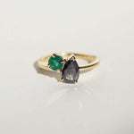 dual ring emerald salt and pepper diamond gold ring Brooklyn New York 