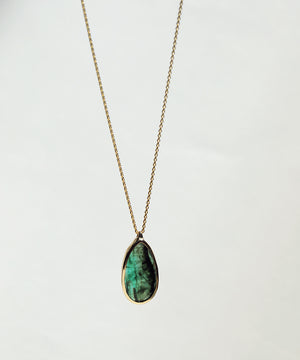 raw emerald teardrop necklace gold diamond Brooklyn New York