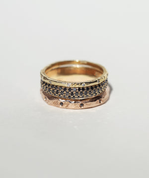 3mm Ragged wedding band with linear diamonds, Triple diamond band, Tiny ragged band with diamonds all in recycled 14k yellow gold.