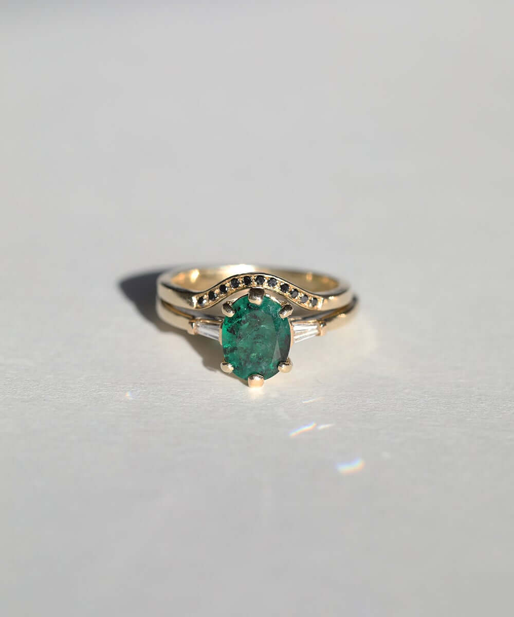 Curved Diamond Engagement/Wedding Band gold, Macha Studio, Brooklyn NYC