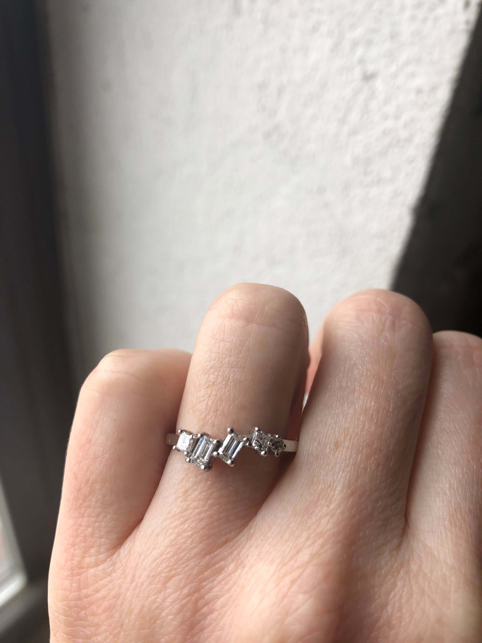 asymmetric diamond engagement ring, Macha Studio, Brooklyn NYC